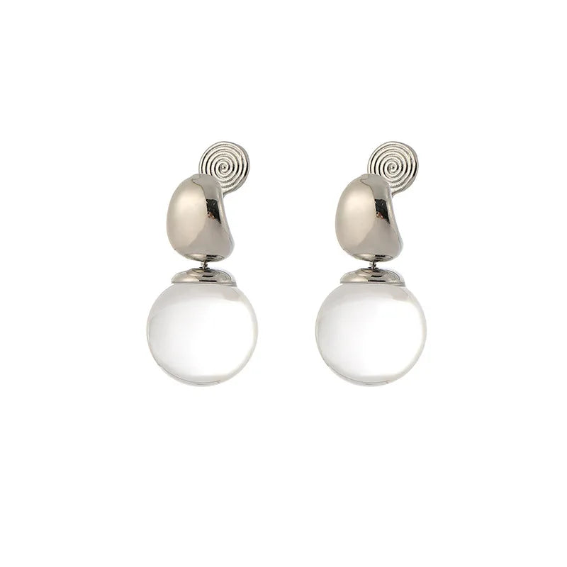 Elegant Large Smoky Crystal Ball Dangle Stud & Clip On No Piercing Silver Alloy Drop Earrings