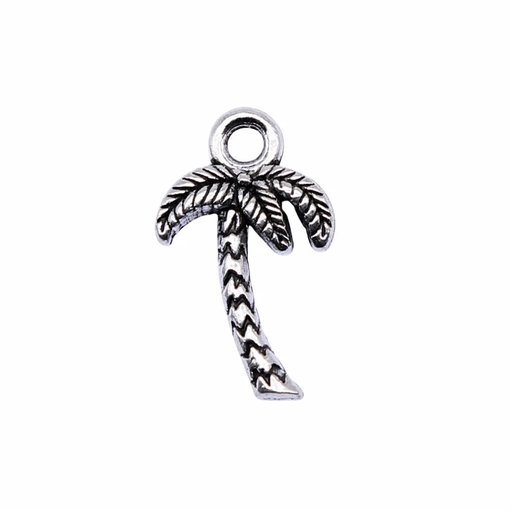 17x10mm 0.7g Antique Silver Zinc Alloy Coconut Tree Charm Pendant for Bracelet Necklace Making