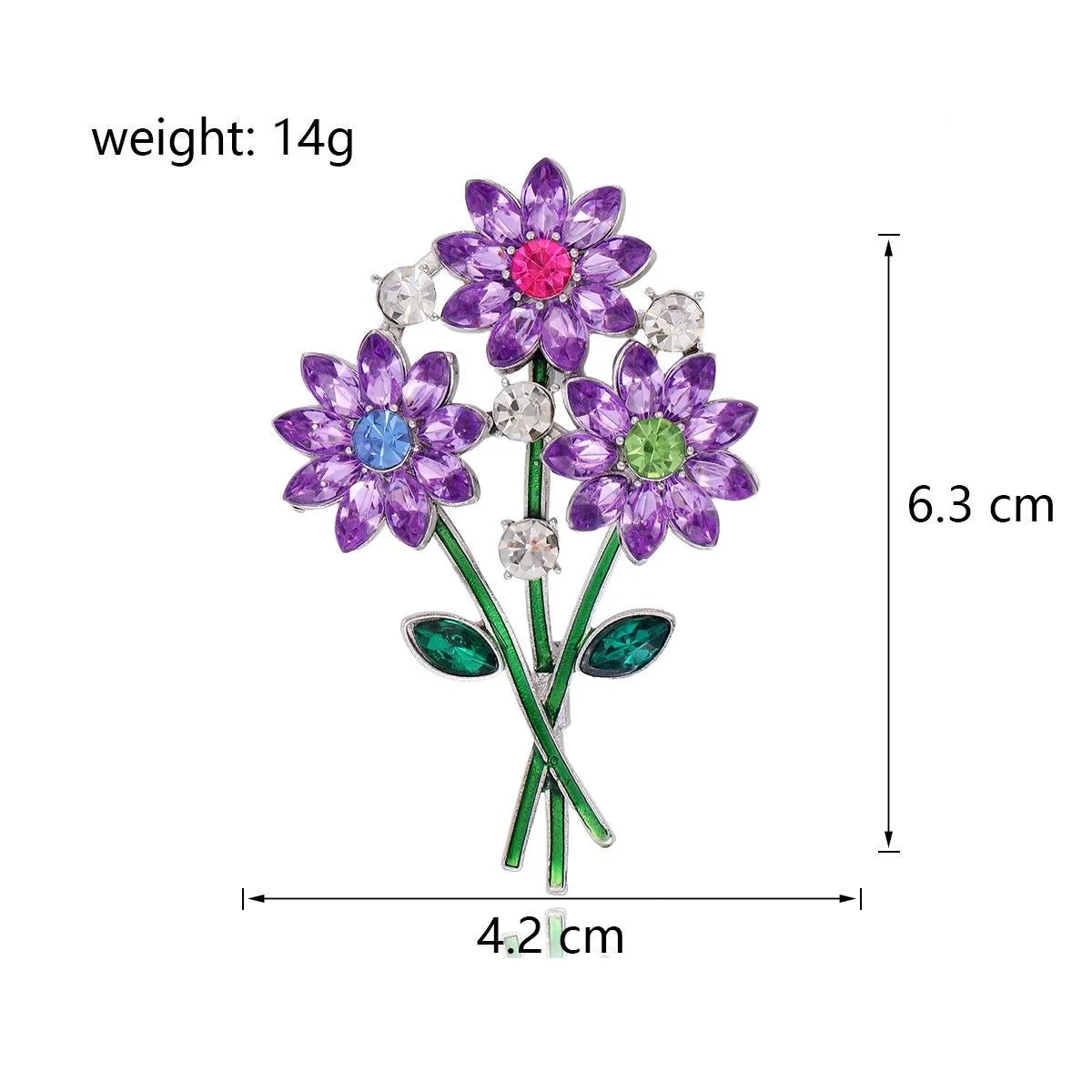 Elegant Rhinestone Daisy Bouquet Brooch With Enamel Stems, Luxury Floral Lapel Pin Suit Accessory Gift