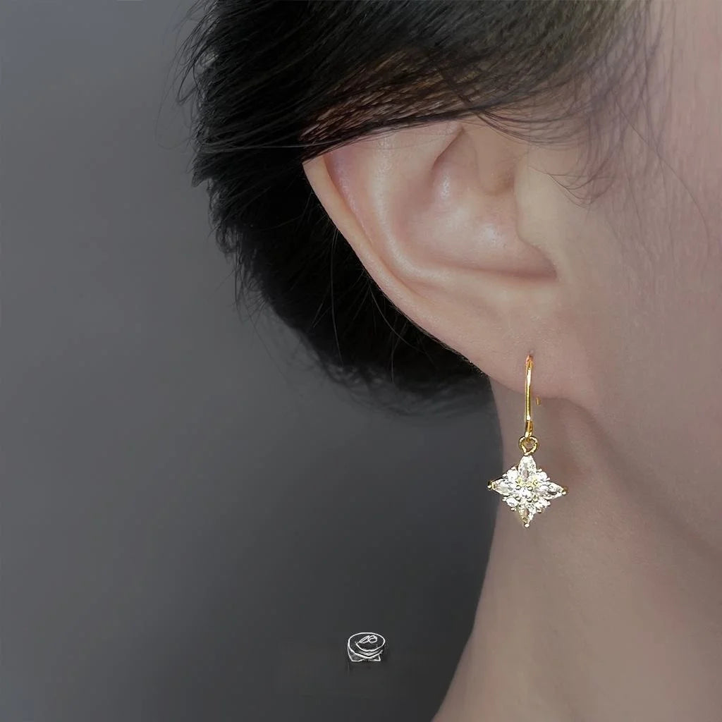 Copper Ice Flower Star Zircon Drop Earrings Light Luxury Floral Geometric Women's Jewelry