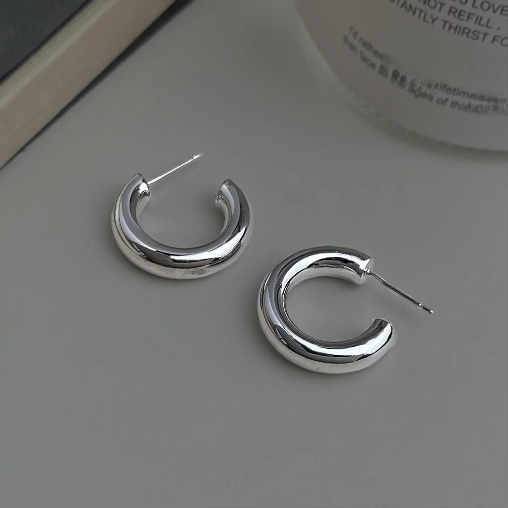 Minimalist Smooth Hollow Round Geometric Copper Drop Earrings Fashion Metal Jewelry