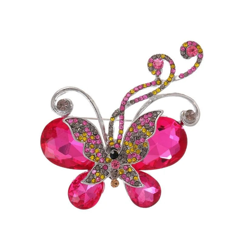 Elegant Pink Crystal Rhinestone Butterfly Brooch, Sparkling Alloy Lapel Pin Corsage Gift For Women