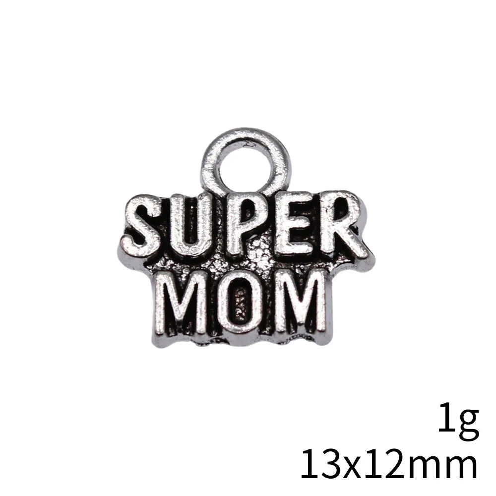 13x12mm 1g Antique Silver Zinc Alloy Super Mom Charm Pendant for DIY Bracelet Necklace Making