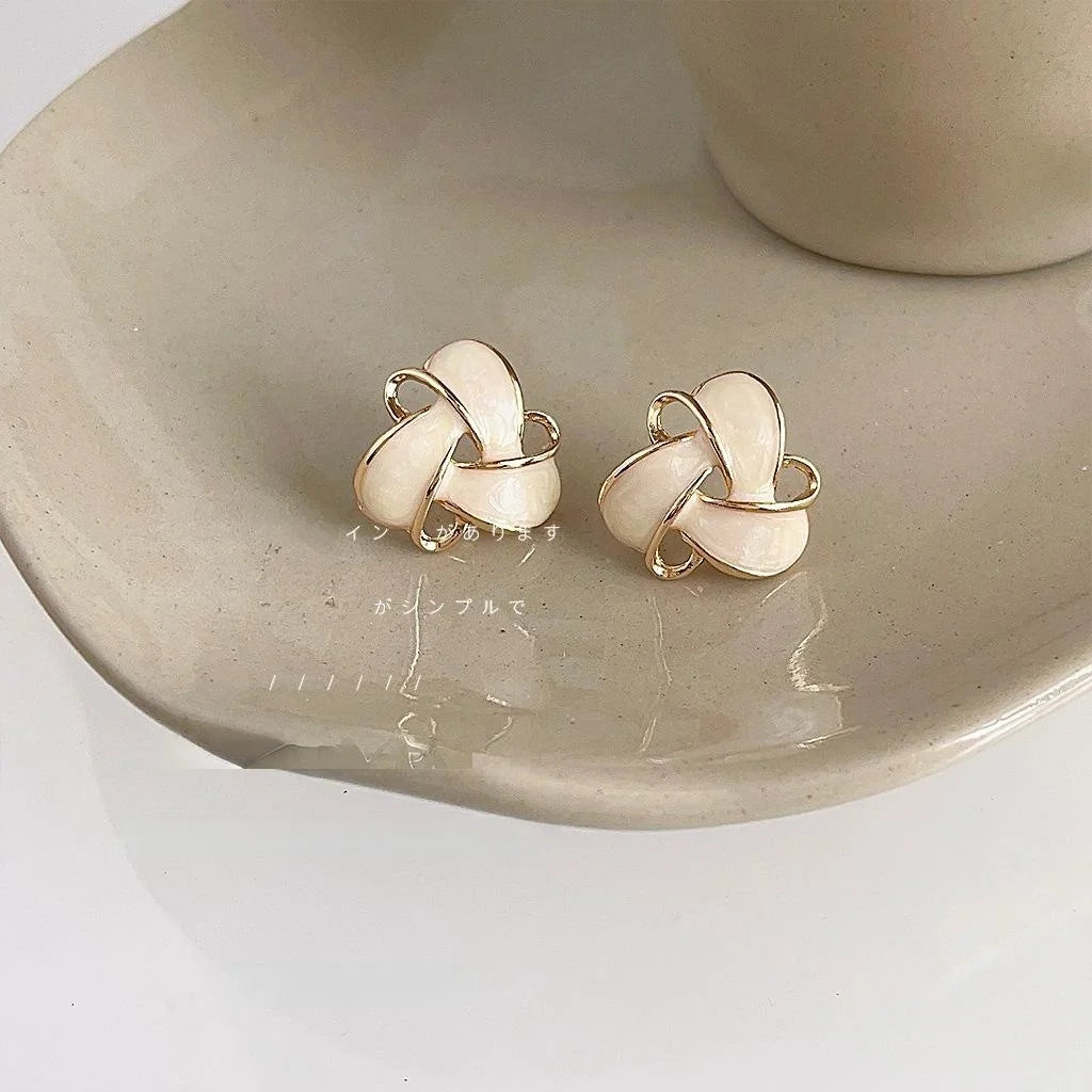 Sweet Caramel Milk White Geometric Triangle Alloy 14K Plated Enamel Stud Earrings