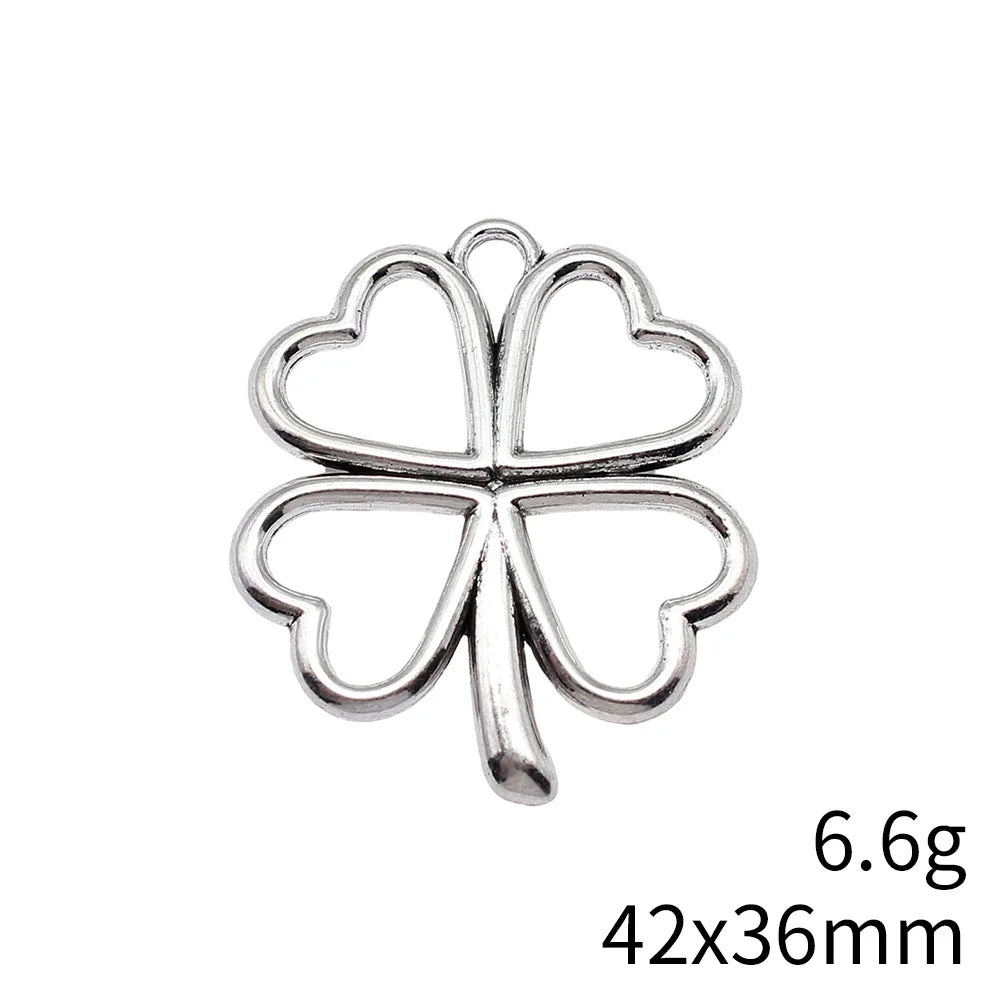 42x36mm 6.6g Multicolor Zinc Alloy Hollow Heart Four Leaf Clover Charm Pendant for DIY Jewelry Making