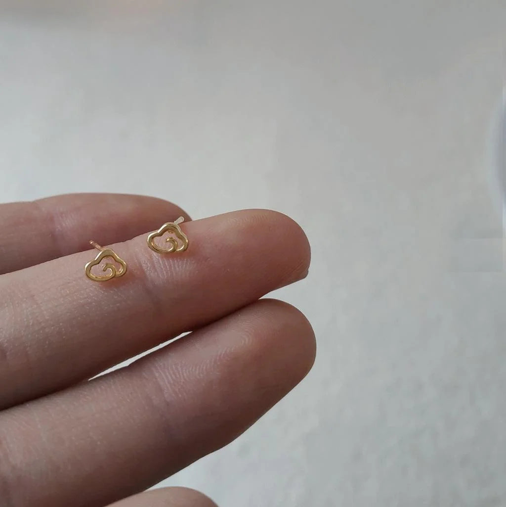 Mini 14K Gold Plated Copper Cloud Stud Earrings Sleep-Friendly Versatile Ear Jewelry