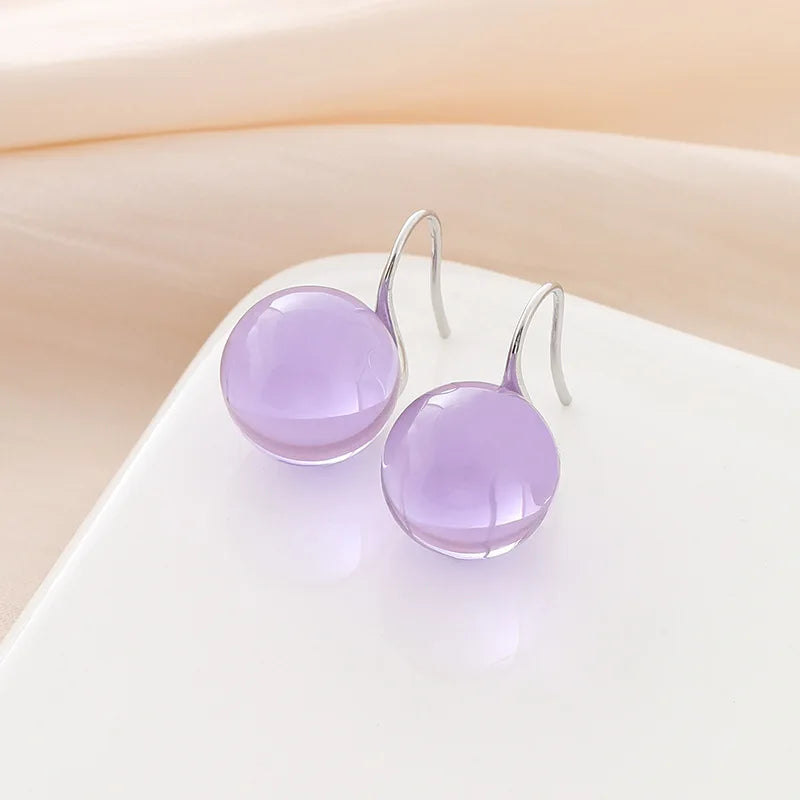 Elegant Purple Crystal Round Bead Dangle Stud & Clip On No Piercing Women's Fashion Earrings