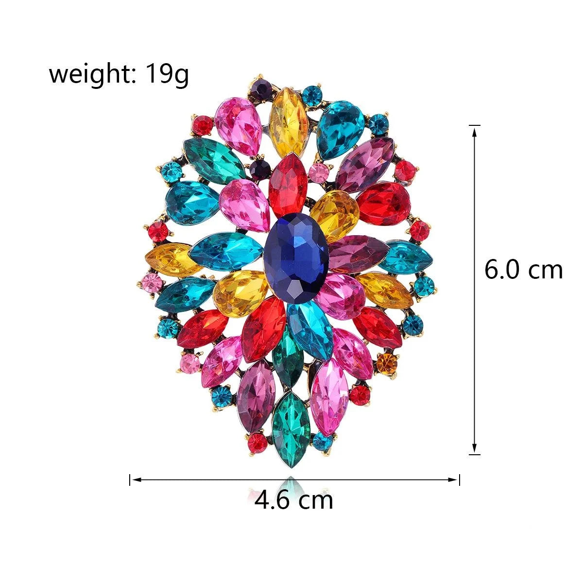 Luxury Blue Crystal Flower Brooch, Exaggerated Alloy Rhinestone Corsage Lapel Pin For Women's Suits