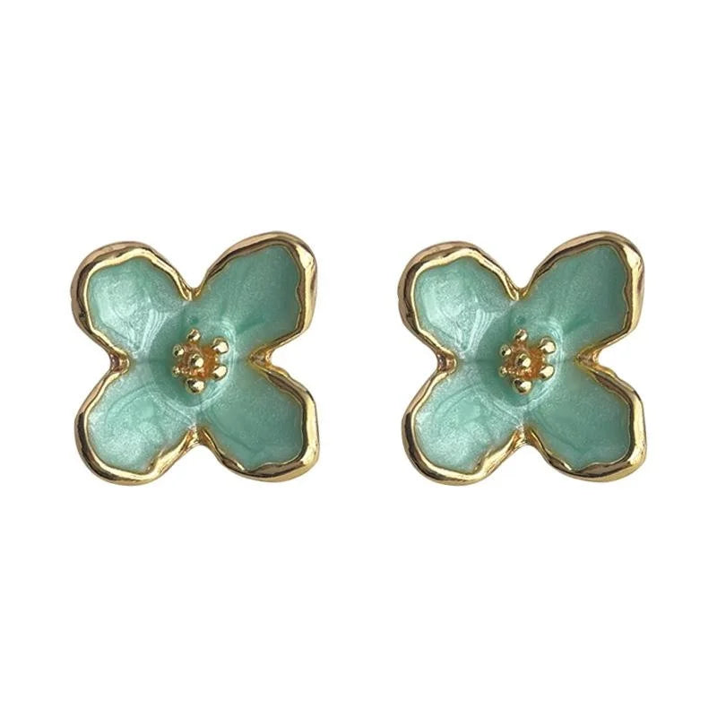 2025 New Mint Green Copper Flower Stud Earrings Sweet Fresh Forest Style Women's Jewelry