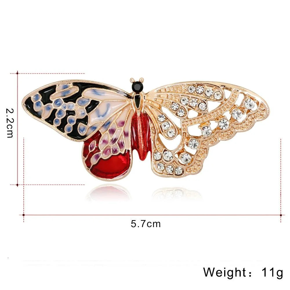 Elegant Enamel Butterfly Brooch With Rhinestone Alloy Wings, Women's Lapel Pin Corsage Suit Accessory Gift