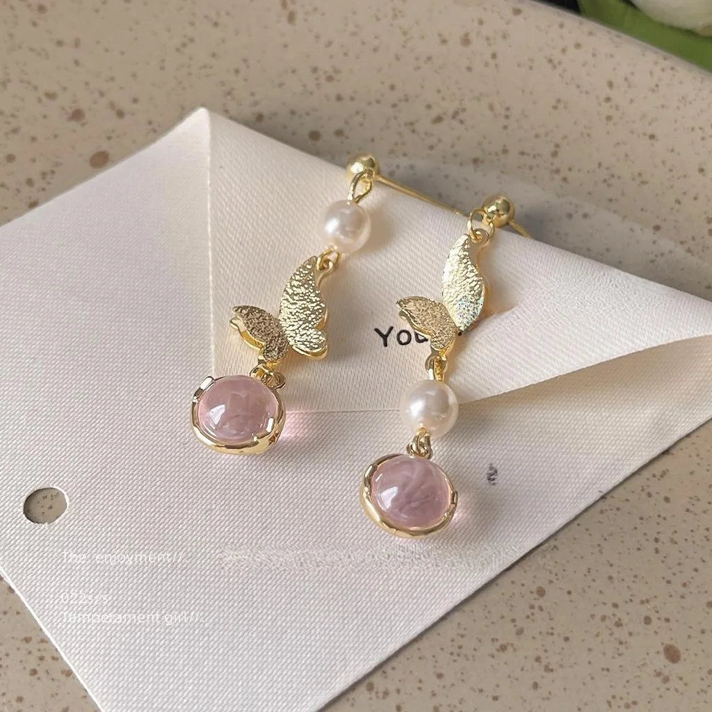 Korean Japanese Style Copper 14K Plated Butterfly Stud Earrings Handmade Minimalist Jewelry