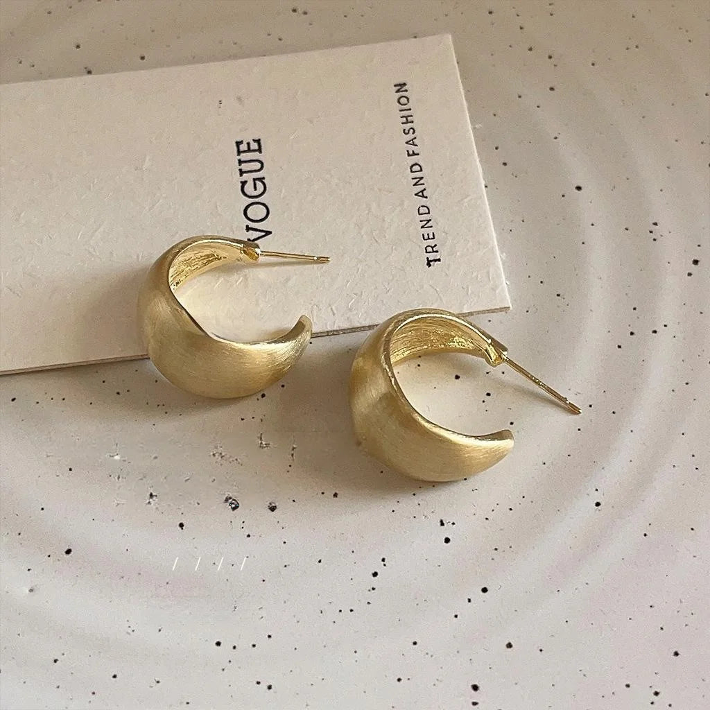 14K Plated Copper Brushed Geometric Ring Drop Earrings With Silver Plated Pins Elegant