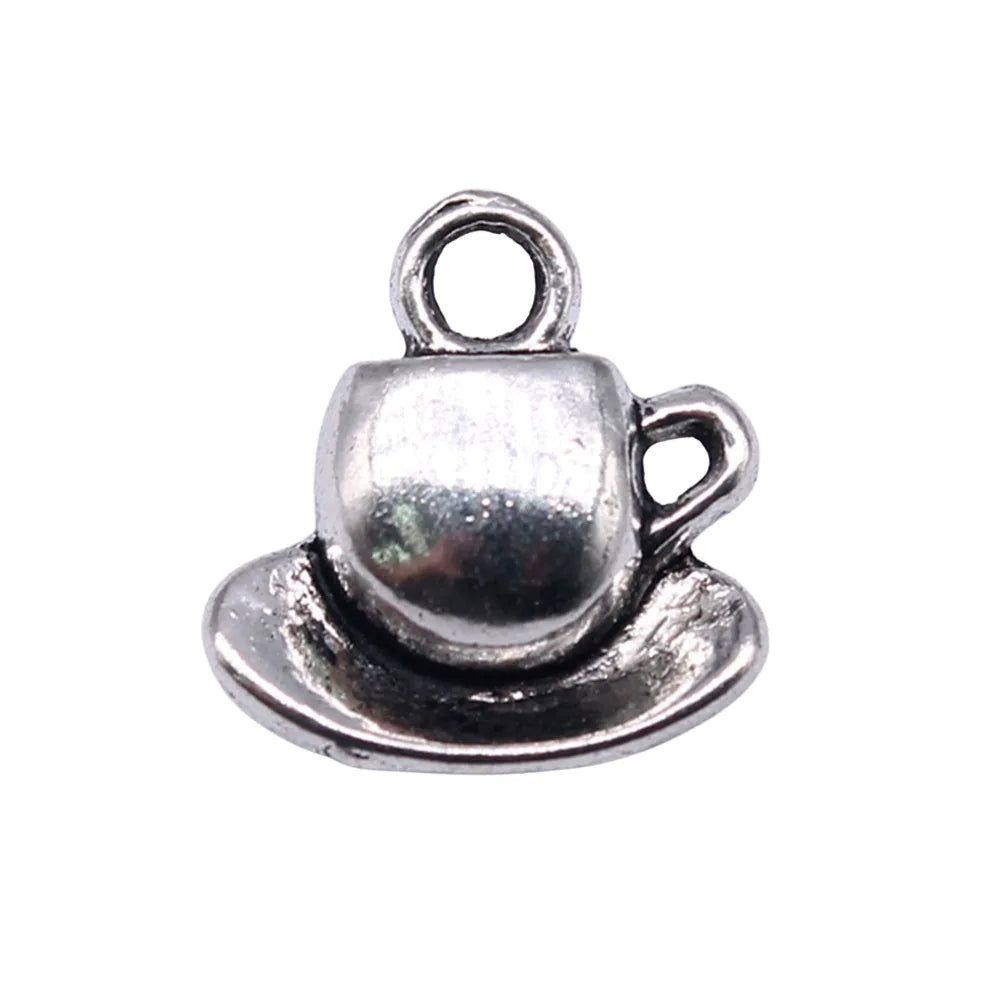 15x15mm 1.2g Antique Silver Zinc Alloy Coffee Cup Charm Pendant for DIY Necklace Bracelet Jewelry Making