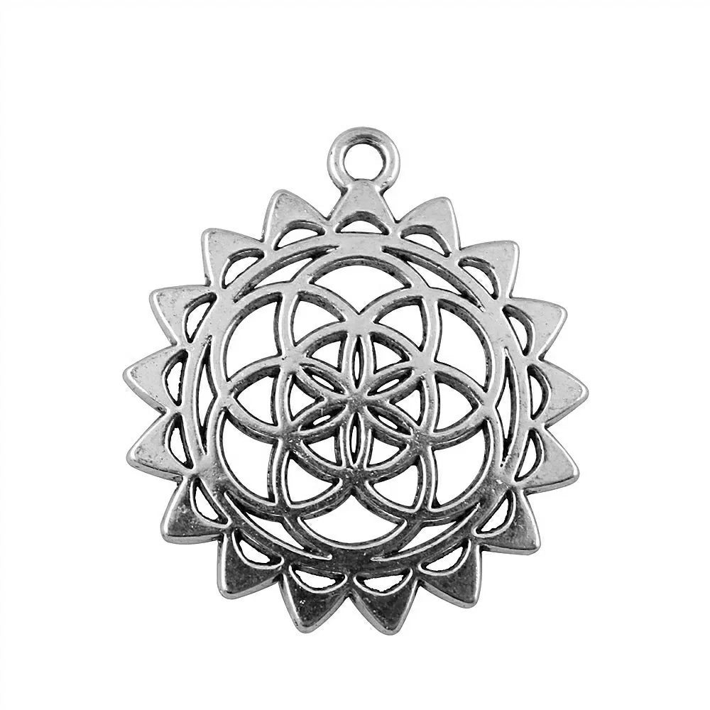 33x30mm 3.7g Antique Silver Zinc Alloy Geometric Flower Charm Pendant for DIY Necklace Bracelet Making