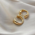 Light Luxury Retro Smooth Copper Hoop Stud Earrings Minimalist Geometric Metal Ring Jewelry