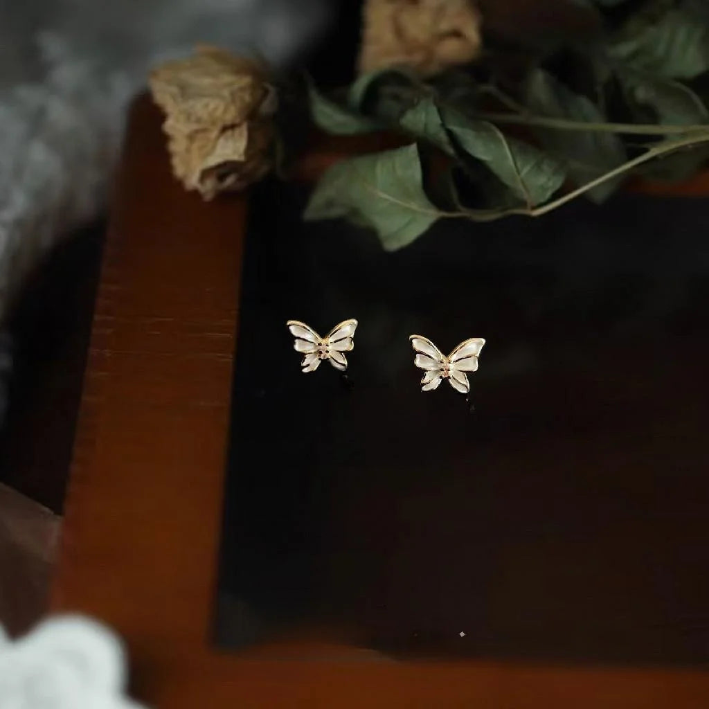 Copper Butterfly Stud Earrings Micro Pave Zircon Mini Fresh Simple Daily Jewelry