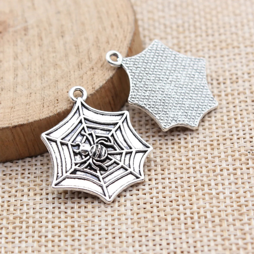 27x23mm 2.4g Antique Silver Zinc Alloy Spider Web Charm Pendant for Halloween Jewelry Making