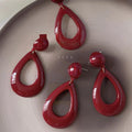 Burgundy Acrylic Waterdrop Stud Earrings Silver Plated Pin French Retro Hong Kong Style Jewelry