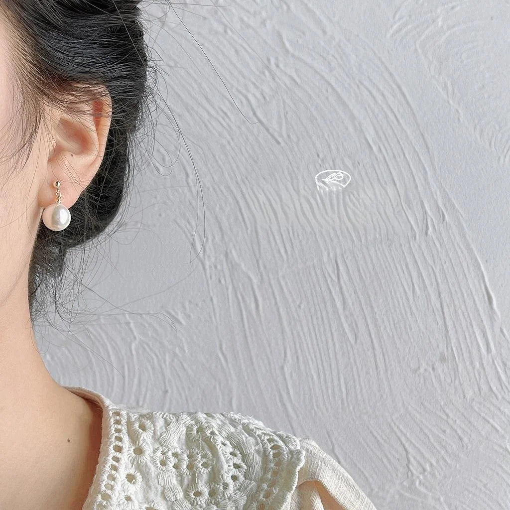 Handmade 14K Plated Glass Pearl Stud Earrings Geometric Round Influencer Style