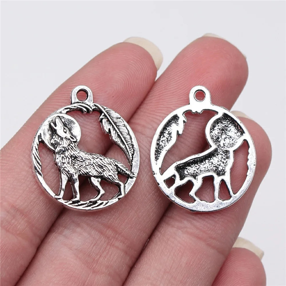 22x22mm 2.3g Zinc Alloy Moon Wolf Charm Pendant for DIY Necklace Bracelet Jewelry Making