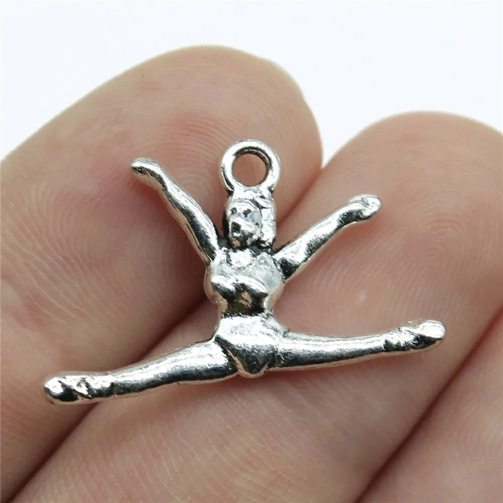 22x16mm 1.4g Antique Silver Zinc Alloy Gymnastics Athlete Charm Pendant for DIY Sports Jewelry Making
