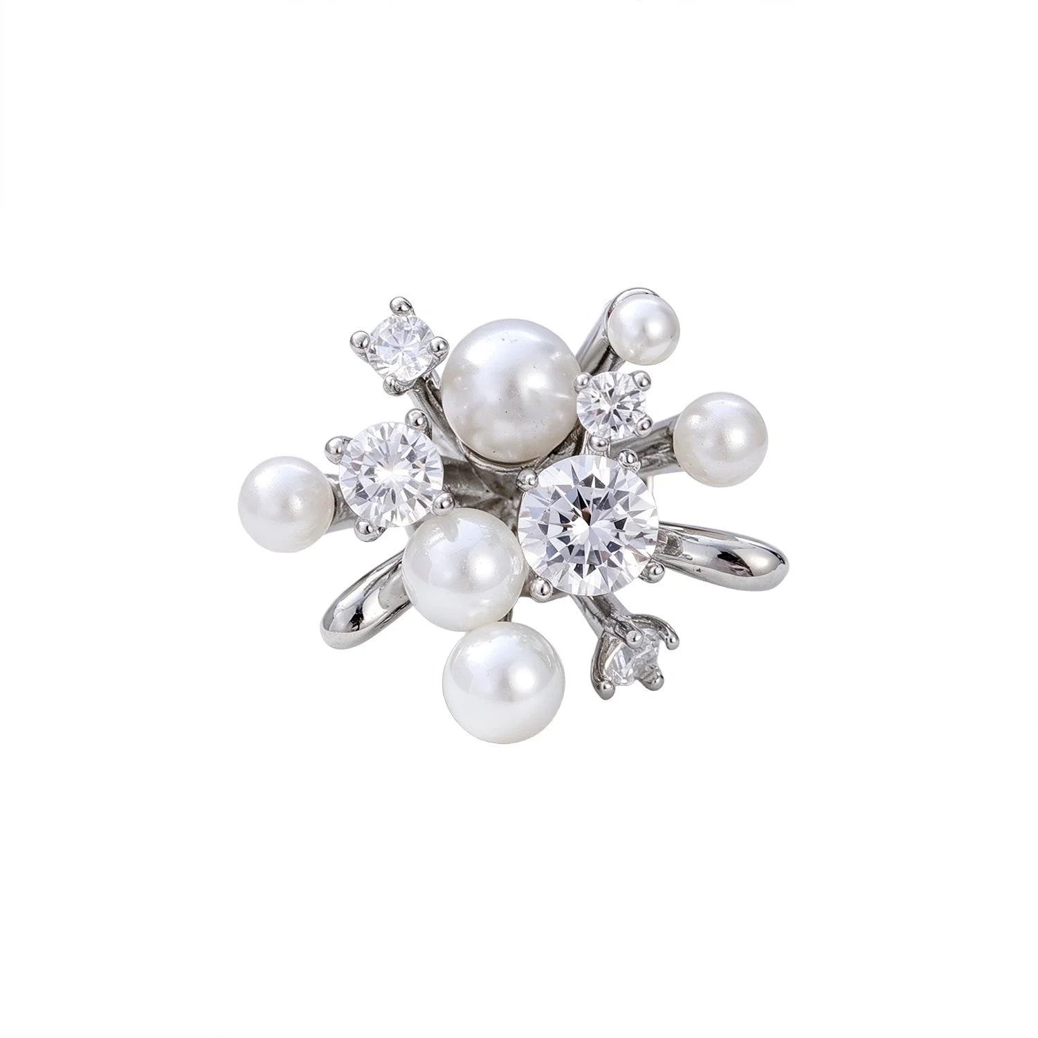 Elegant Rhinestone LOVE Snowflake Pearl Flower Brooch, Light Luxury Lapel Pin Corsage Suit Accessory Gift