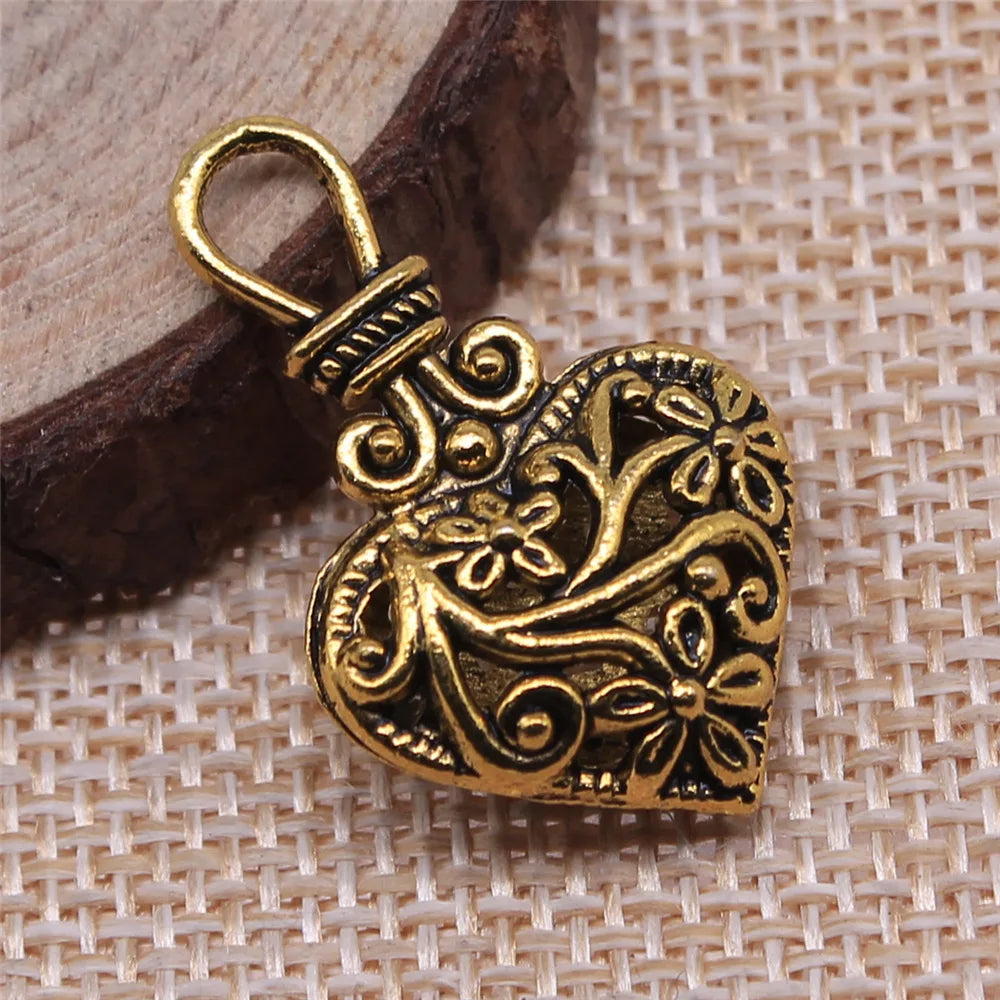 31x19x9mm 3.3g Zinc Alloy 3D Hollow Flower Heart Charm Pendant for DIY Vintage Jewelry Making