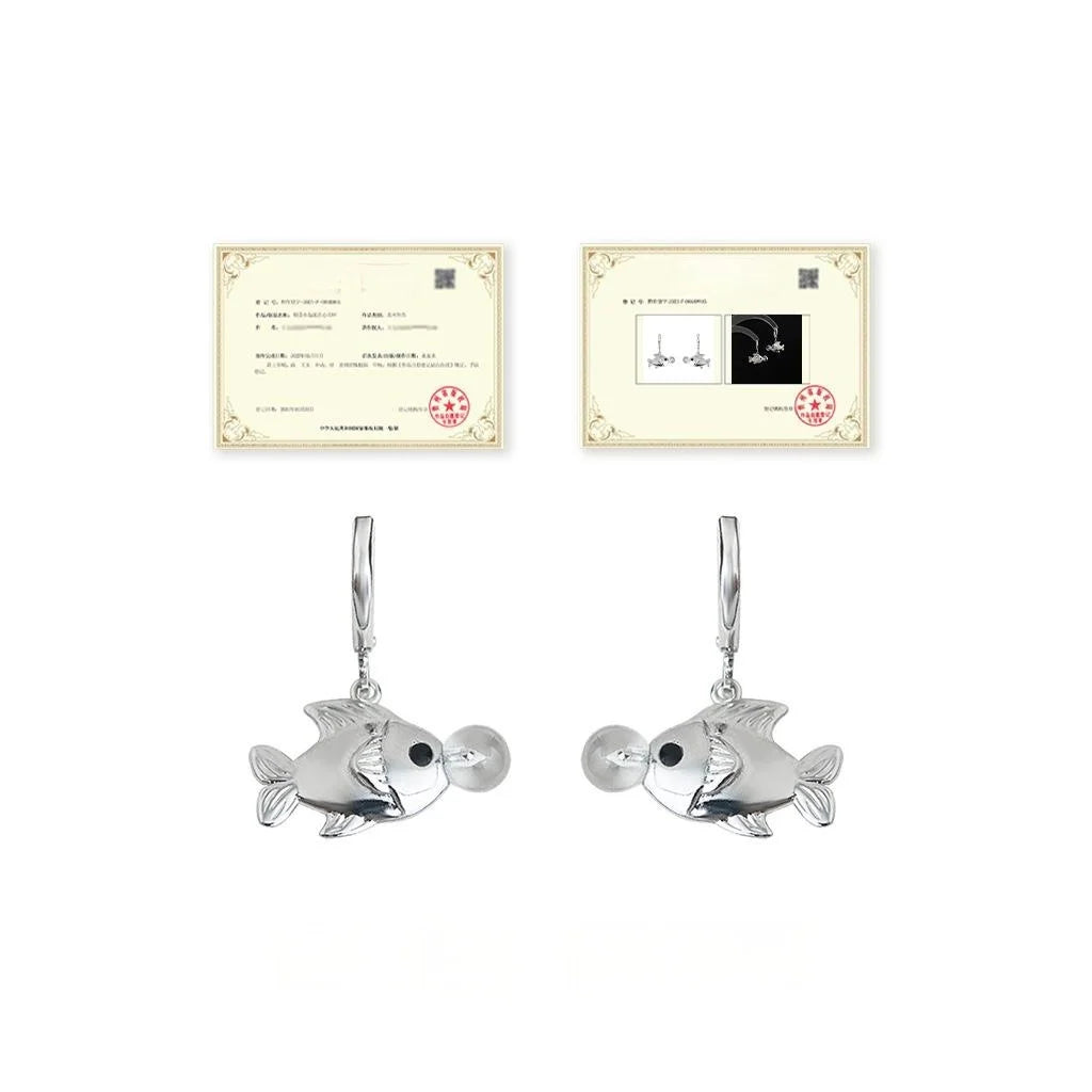 Original Copper Bubble Goldfish Drop Earrings Sweet Cool Minimalist Animal Design Jewelry