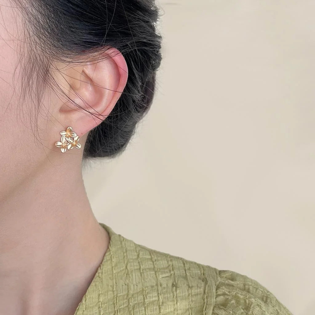 Matte Copper Osmanthus Flower Stud Earrings For Women, Elegant Minimalist Commuter Jewelry