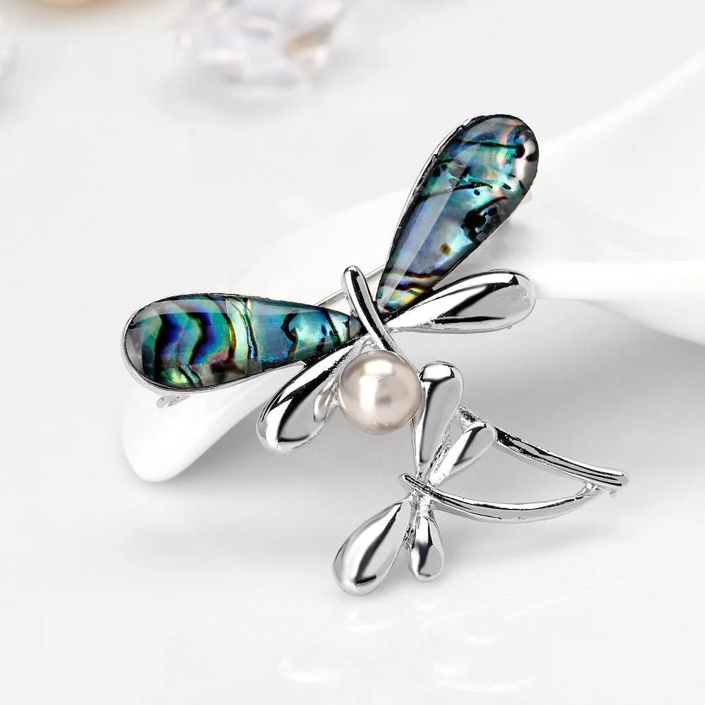 Elegant Mother Of Pearl Dragonfly Brooch With Faux Pearl, Women's Alloy Lapel Pin Suit Accessory Gift