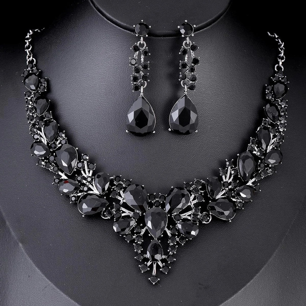 Luxury Bridal Teardrop Crystal Rhinestone Necklace Earrings Jewelry Set For Wedding Banquet Party Gift