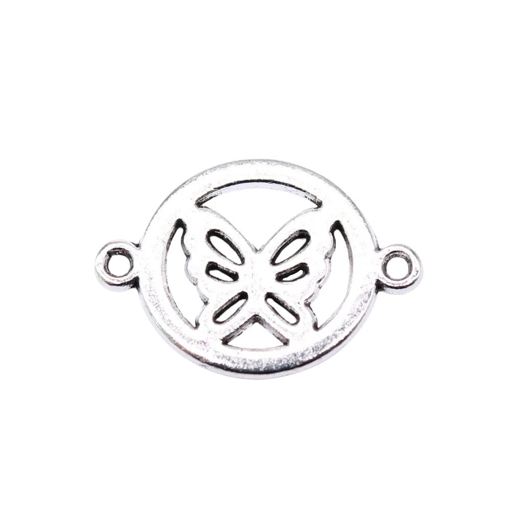 20x14mm 0.9g Antique Silver Zinc Alloy Round Butterfly Connector Charm Pendant for DIY Jewelry Making