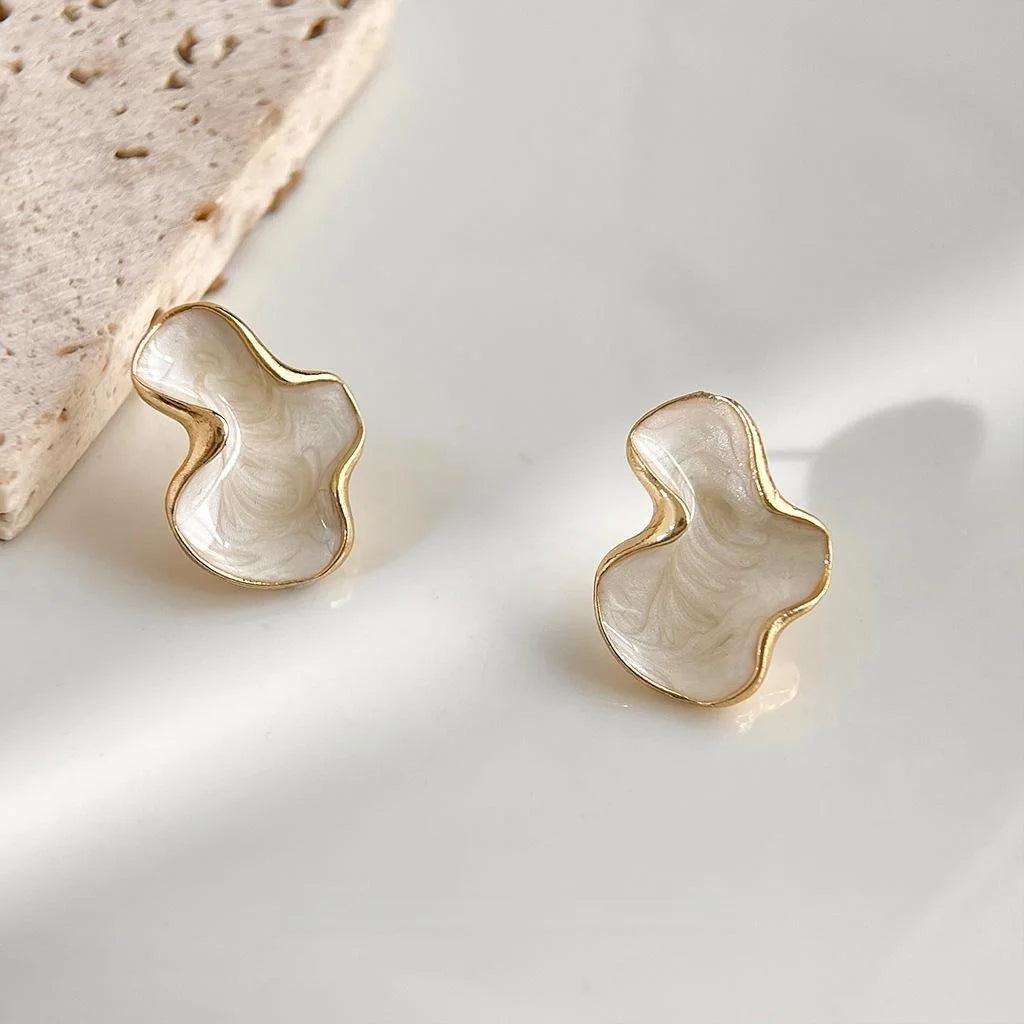 Chic Abstract Geometric Irregular 14K Electroplated Copper Stud Earrings With Enamel Drip Oil