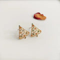 Christmas Tree Stud Earrings Micro Pave Zircon Hollow Copper Red Green Holiday Jewelry