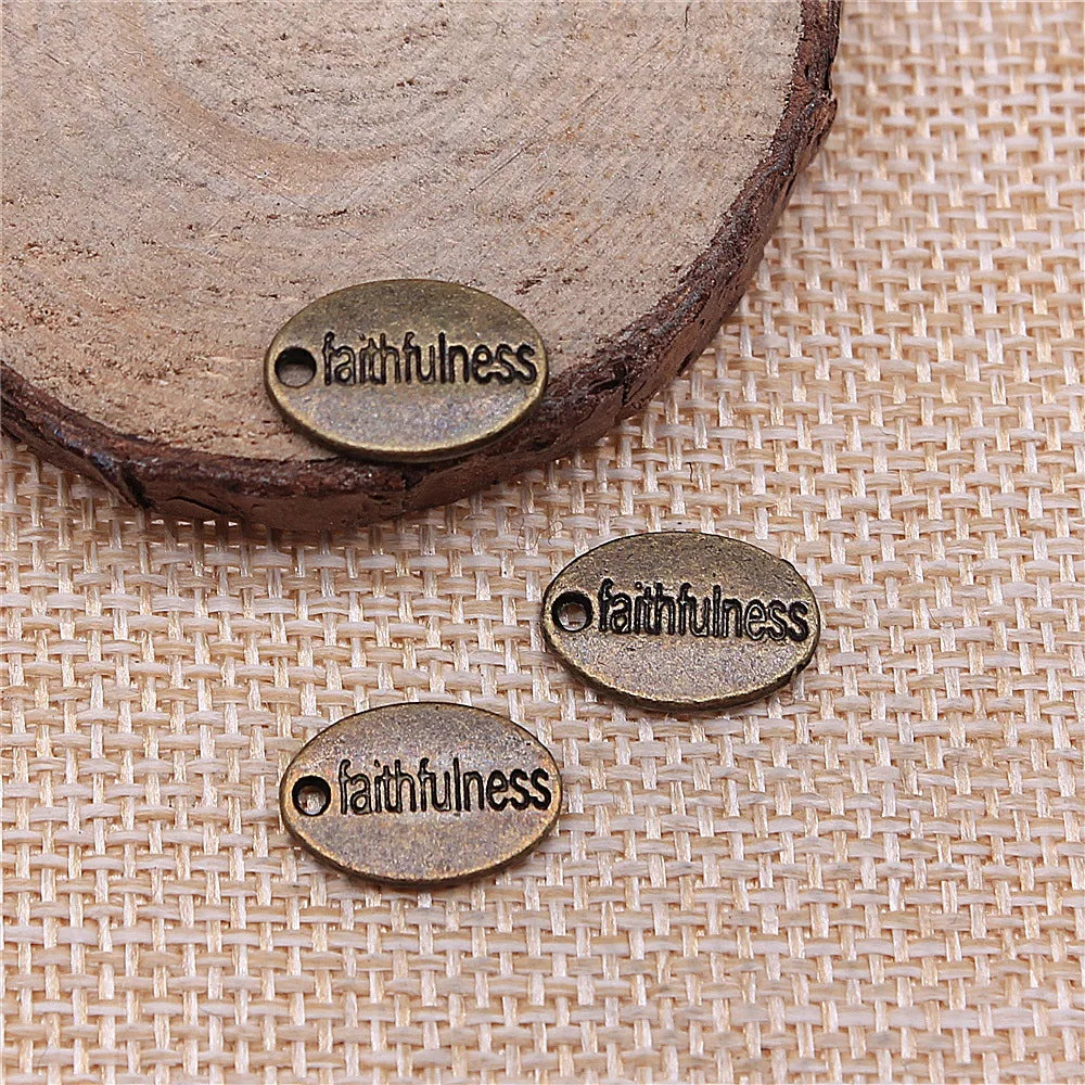 14x10mm 1.1g Antique Bronze Tone Zinc Alloy Faithfulness Tag Charm Pendant for Necklace Bracelet DIY