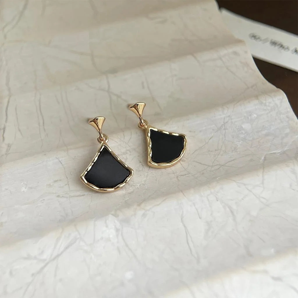 Light Luxury 14K Gold Plated Copper Ginkgo Leaf Geometric Drop Earrings