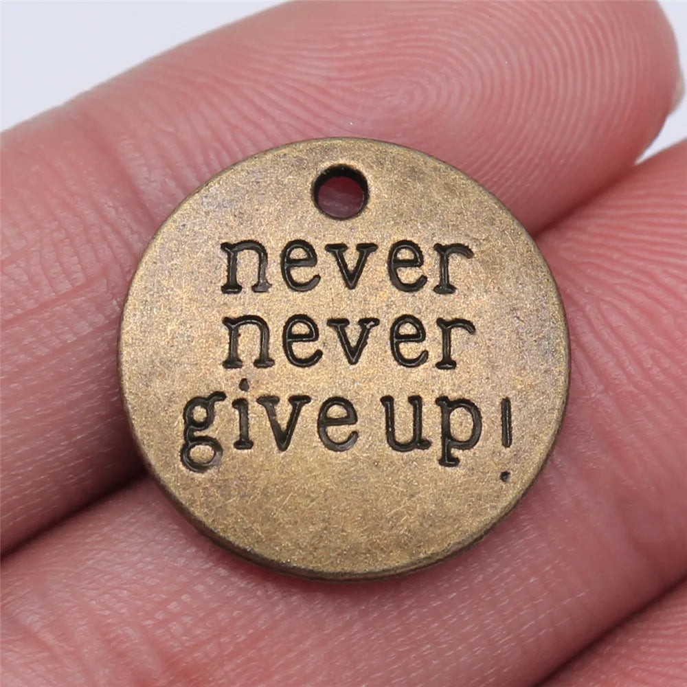 20mm 3g Zinc Alloy never never give up Word Tag Letter Charm Pendant for DIY Bracelet Necklace