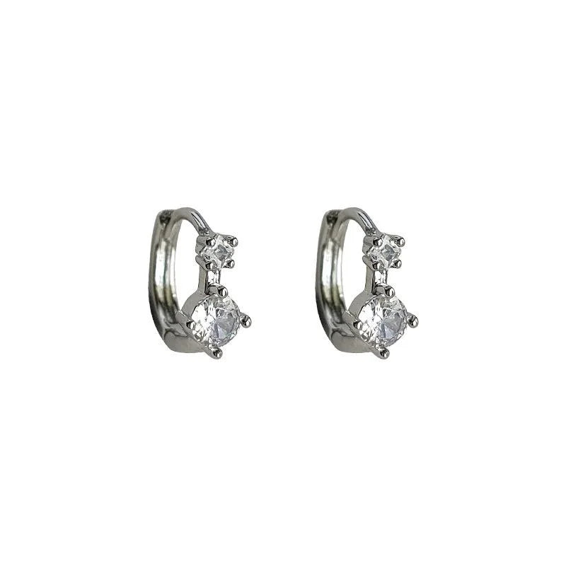 Micro Pave Zircon Copper Geometric Round Stud Earrings Minimalist Elegant Daily Jewelry