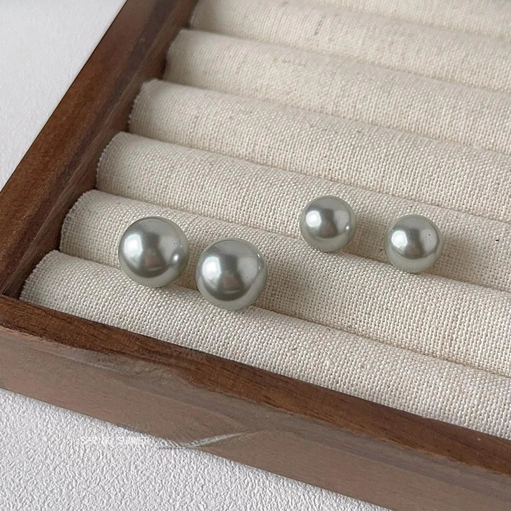 Elegant Gray Faux Pearl Stud Earrings Silver Plated Pin Minimalist Round Fashion Jewelry