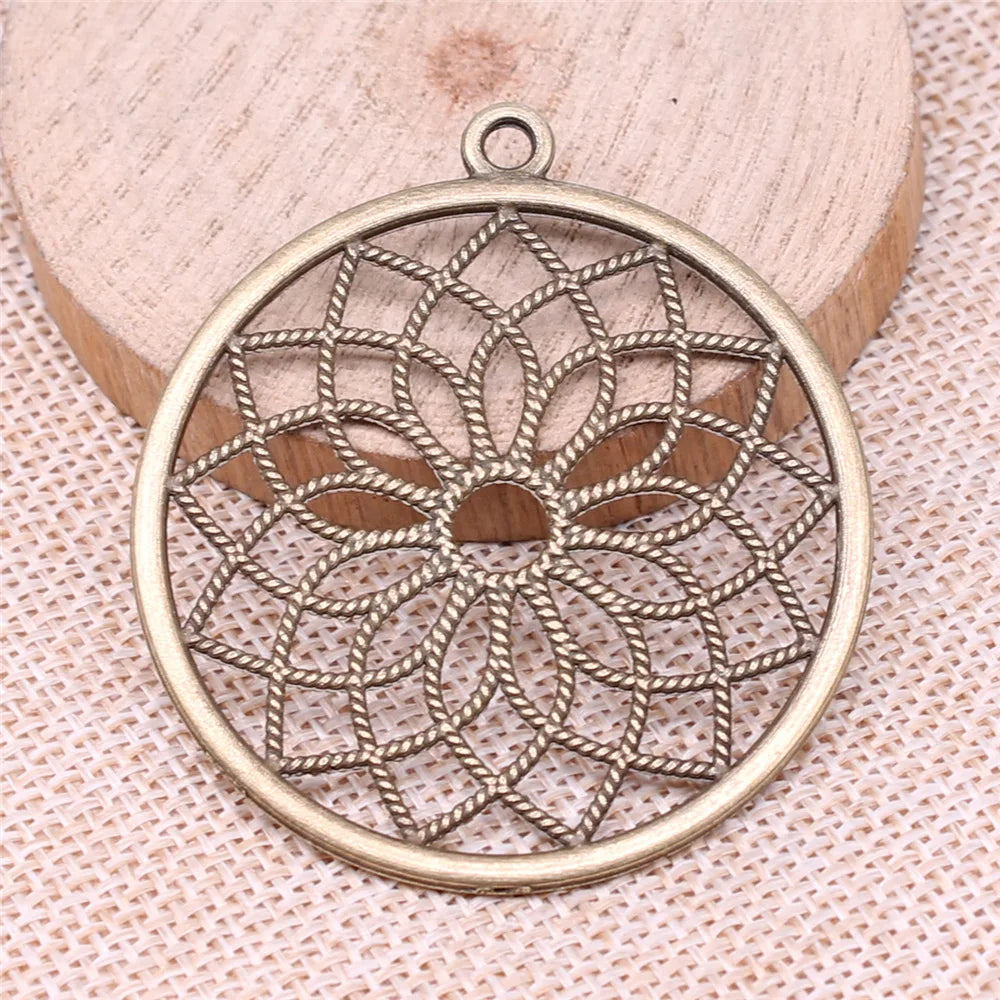 49x49mm 6.6g Multicolor Zinc Alloy Round Flower of Life Charm Pendant for DIY Jewelry Making