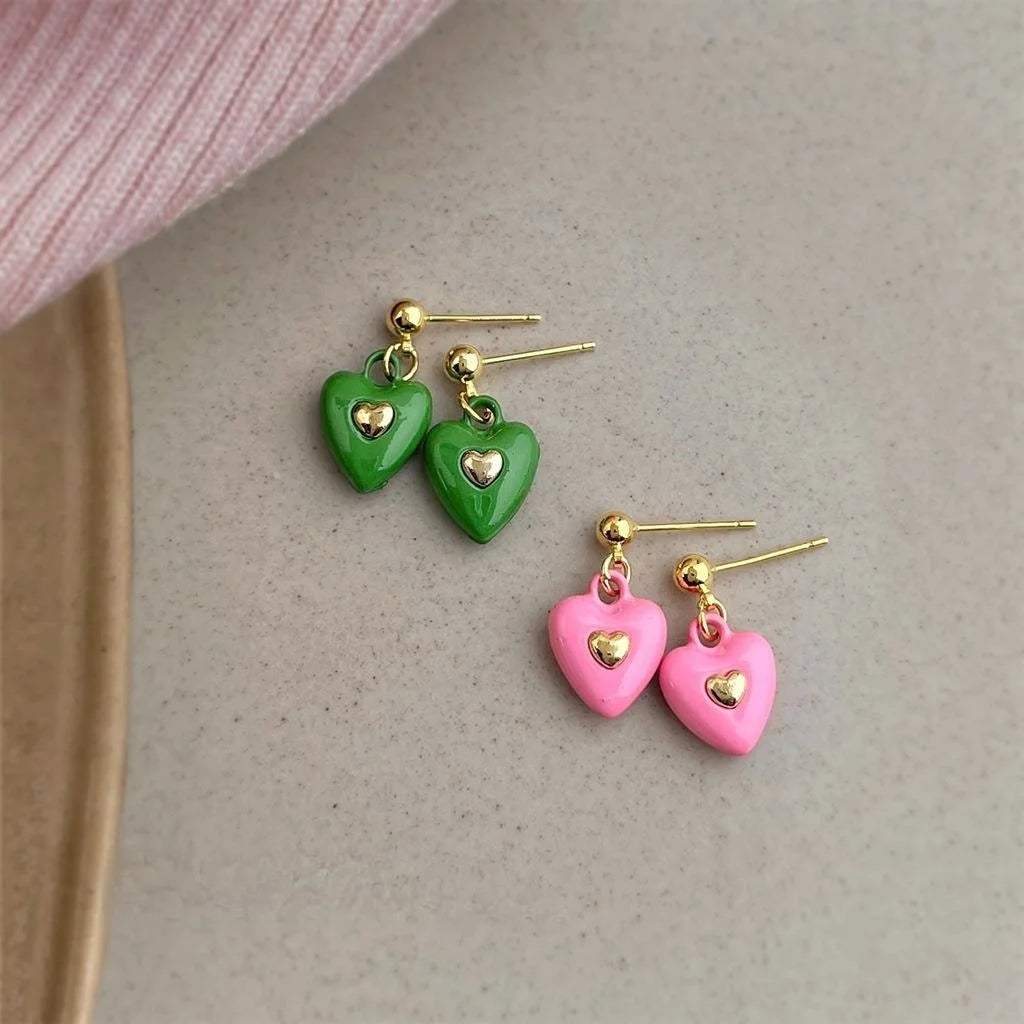 Sweet Minimalist Heart Stud Earrings With Silver-Plated Pins And Enamel Copper Vacation Jewelry