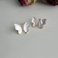 14K Gold Plated Copper Real Shell Butterfly Micro Pave Zircon Sweet Summer Stud Earrings