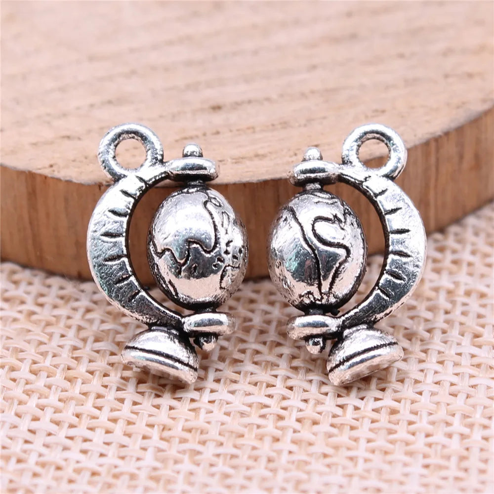 17x12mm 2.4g Antique Silver Tone Zinc Alloy Globe Charm Pendant for Travel Theme DIY Jewelry Making