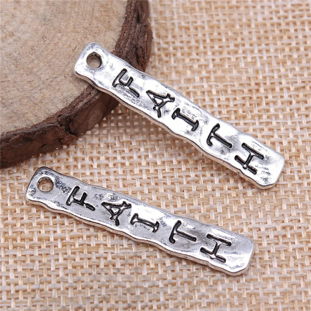 39x7mm 2.2g Antique Silver Zinc Alloy faith Word Tag Letter Charm Pendant for DIY Jewelry Making