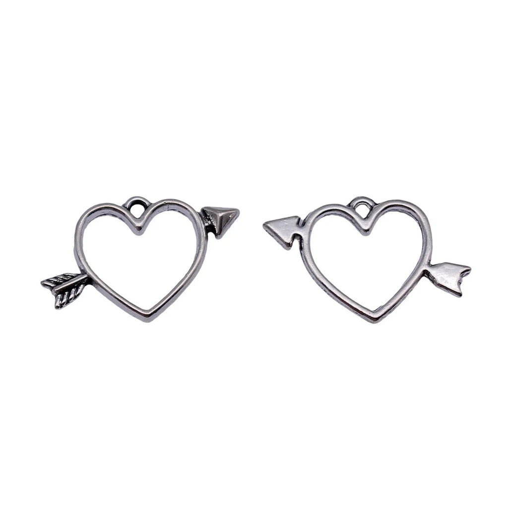18x12mm 0.39g Antique Silver Zinc Alloy Bow and Arrow Heart Charm Pendant for DIY Jewelry Making