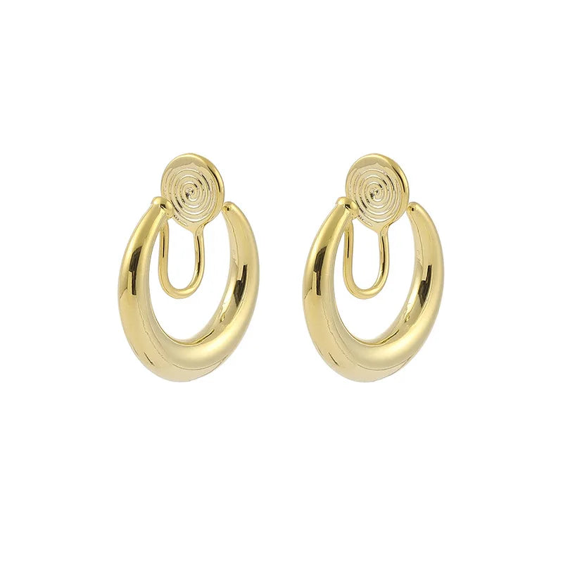 Elegant Alloy Crescent Hoop Spiral Circle Stud & Clip On No Piercing Women's Fashion Earrings