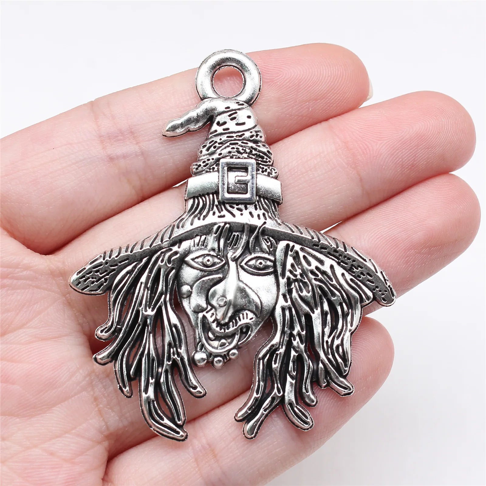 58x48mm 9.3g Antique Silver Zinc Alloy Witch Charm Pendant for DIY Halloween Jewelry Making