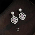 French Vintage Iris Floral Zircon Eco-Friendly Copper Geometric Drop Earrings for Women