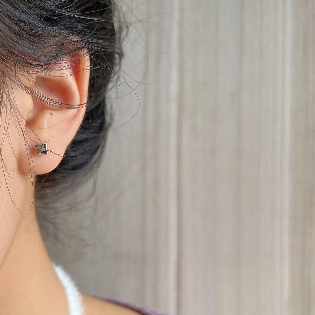 Minimalist 14K Plated Copper Hollow Diamond Geometric Stud Earrings For Commuter Style