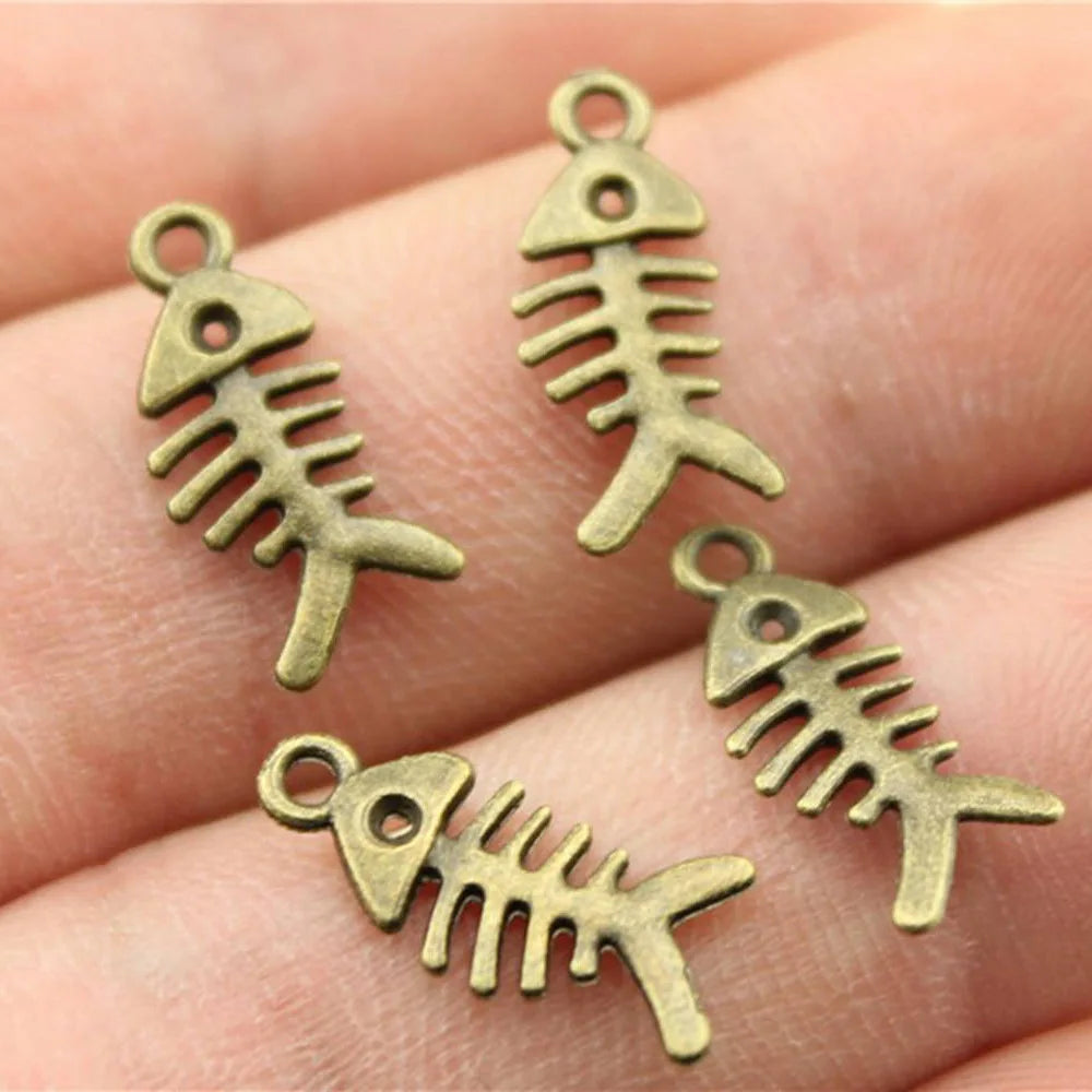 16mm 0.3g Multicolor Zinc Alloy Fish Bone Charm Pendant for DIY Bracelet Necklace Jewelry Making